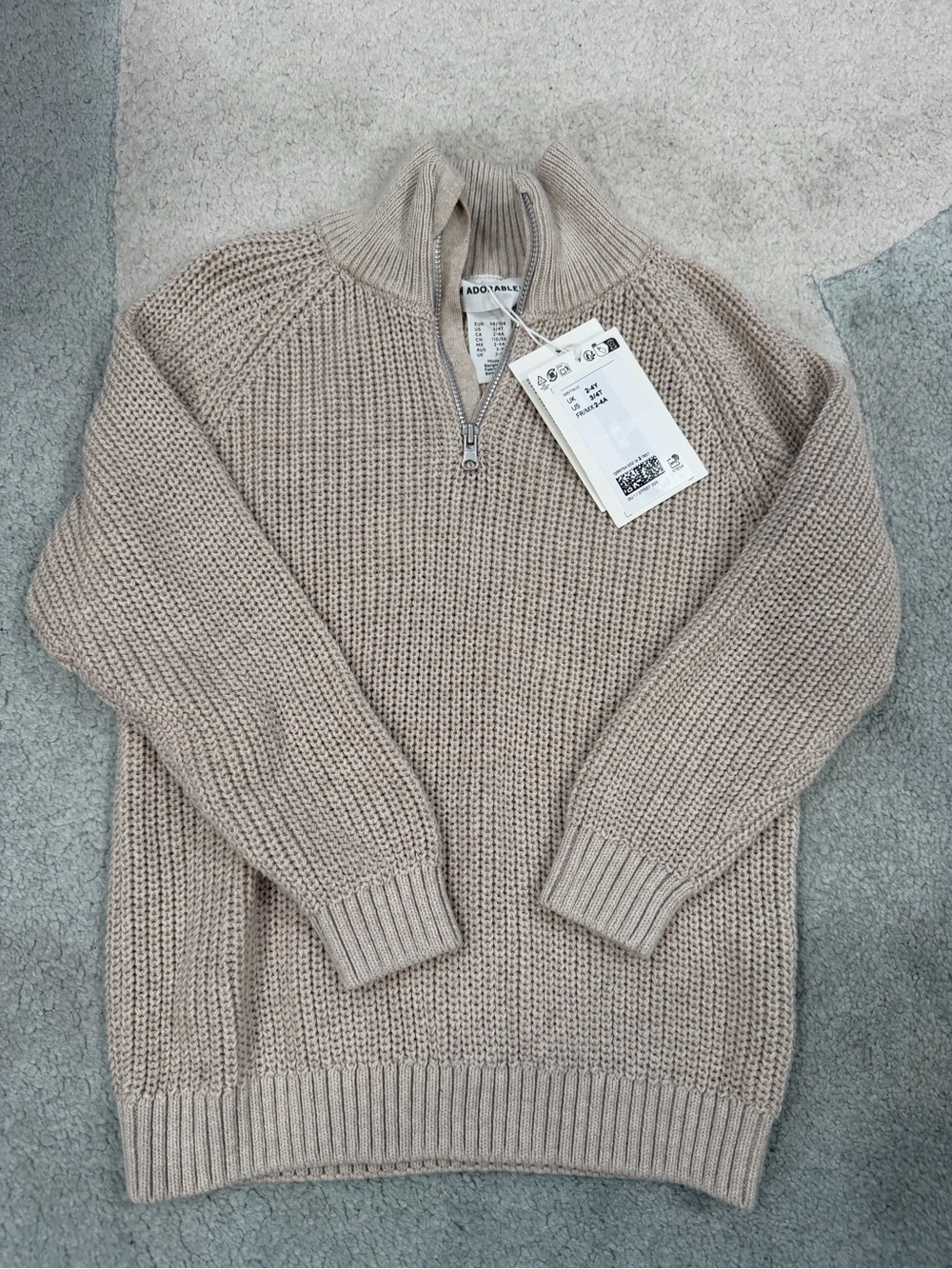H&M toddler 3-4T Half-Zip Knit Beige Sweater NWT